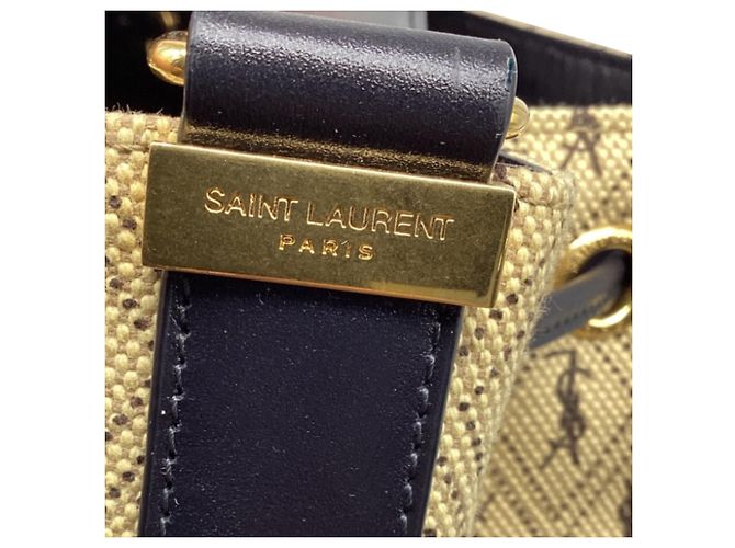 Autre Marque Borsa Bucket Monogram Saint Laurent in Nylon Canvas Camel Brown Giallo Cammello - vista 9