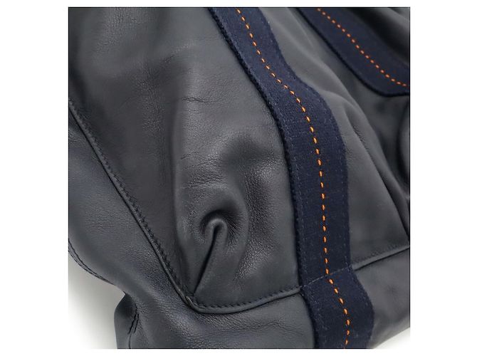 Hermès Sac Cabas HERMES Caravan Vertical MM Orange Bleu Marine - vue 10