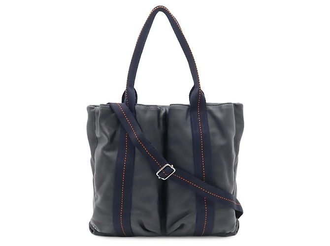 Hermès Sac Cabas HERMES Caravan Vertical MM Orange Bleu Marine - vue 2