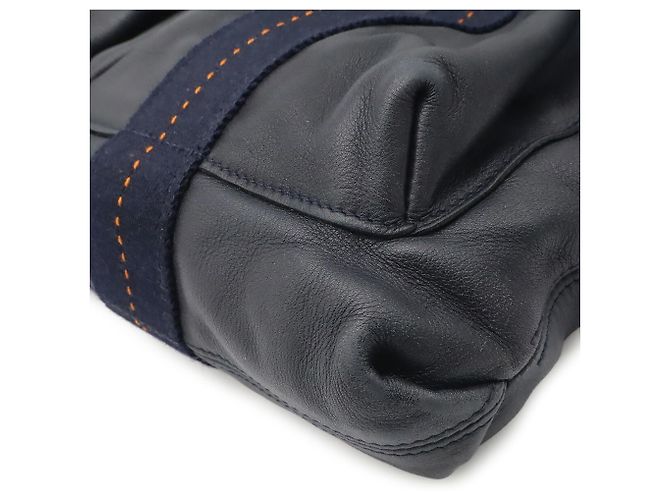 Hermès Sac Cabas HERMES Caravan Vertical MM Orange Bleu Marine - vue 4