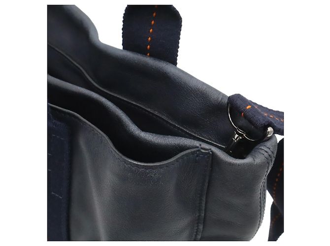 Hermès Sac Cabas HERMES Caravan Vertical MM Orange Bleu Marine - vue 8