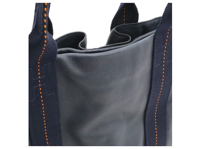 Hermès Sac Cabas HERMES Caravan Vertical MM Orange Bleu Marine - vue 9
