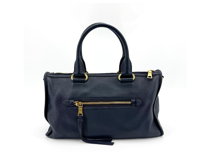 Bolsa Satchel Conversível Prada Vitello Phenix Medium com Zíper Frontal Azul marinho - vista 2