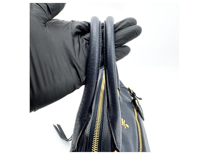 Bolsa Satchel Conversível Prada Vitello Phenix Medium com Zíper Frontal Azul marinho - vista 6
