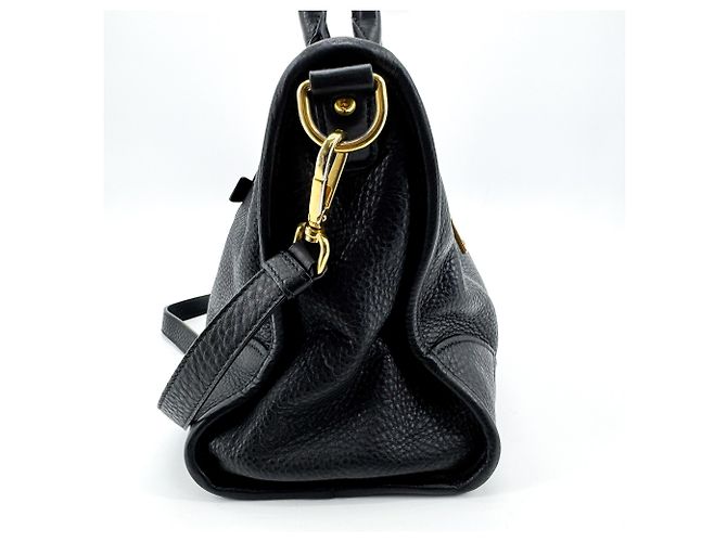 Borsa Satchel Convertibile Prada Vitello Phenix Medium con Cerniera Anteriore Nero - vista 3