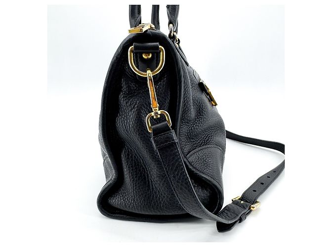 Borsa Satchel Convertibile Prada Vitello Phenix Medium con Cerniera Anteriore Nero - vista 4