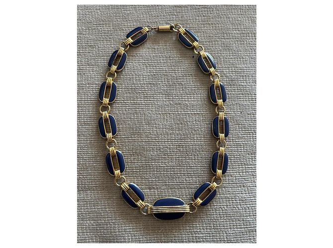Collana Lanvin in metallo dorato e smalto blu cobalto D'oro - vista 3