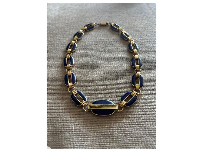 Collana Lanvin in metallo dorato e smalto blu cobalto D'oro - vista 4