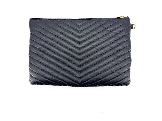 Autre Marque Saint Laurent Classic Monogram Wristlet Matelasse Chevron Leather Medium Preto - vista 2
