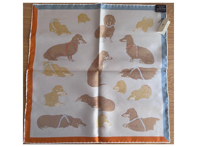 Gavroche Hermès "Les Bassets" Marrom Azul Bege Laranja - vista 4
