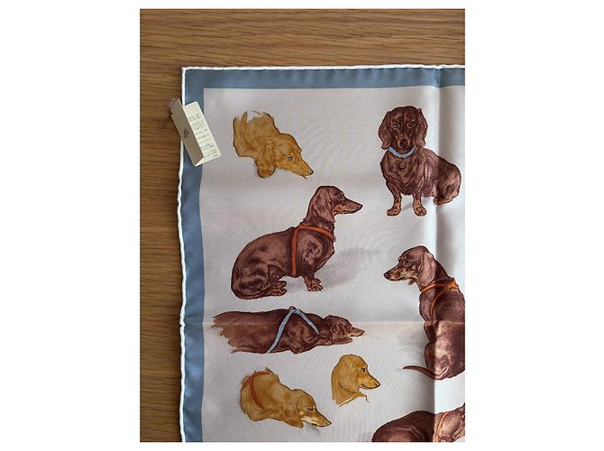 Gavroche Hermès "Les Bassets" Marrom Azul Bege Laranja - vista 5