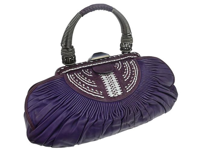 Christian Dior Plisse Frame Pleated Leather Medium Purple - view 2