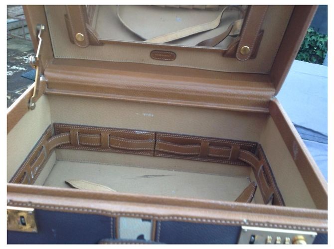 Leonard Necessaire in pelle marrone e beige Gold hardware - vista 9