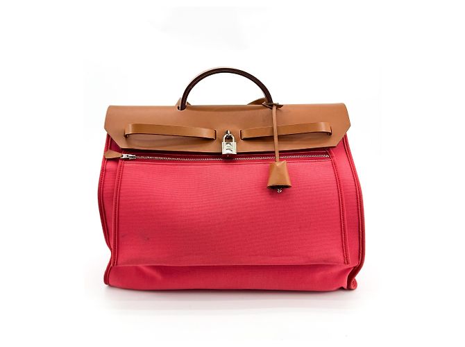 Hermès Herbag Toile and Leather MM Rosa - vista 2