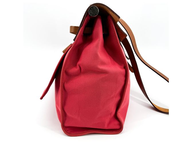 Hermès Herbag Toile and Leather MM Rosa - vista 4