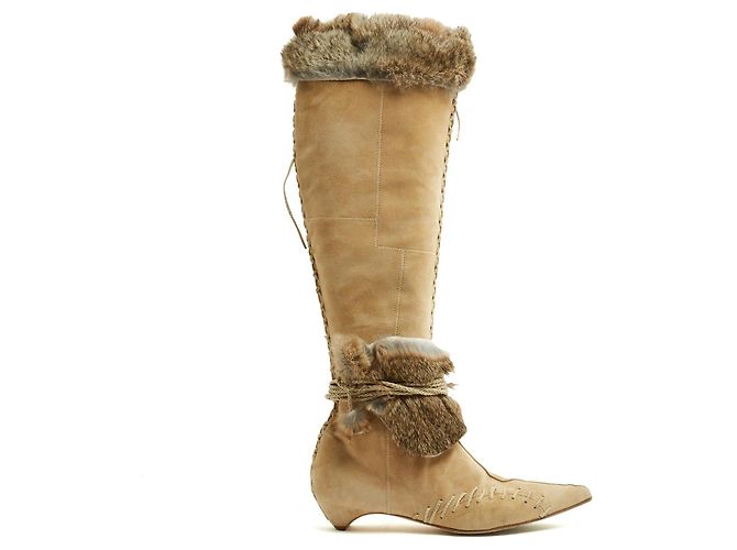 Christian Dior John Galliano Botas de Ante Beige Punta Afilada - vista 2