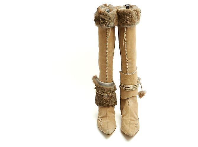 Christian Dior John Galliano Botas de Ante Beige Punta Afilada - vista 3