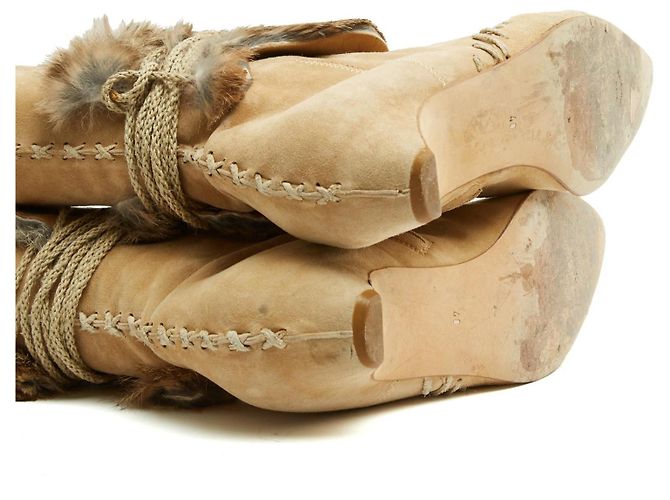 Christian Dior John Galliano Botas de Ante Beige Punta Afilada - vista 5
