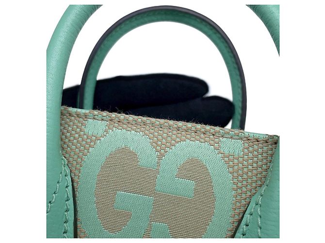 Gucci Jumbo GG Canvas Mini Tote Handbag Beige Green - view 9
