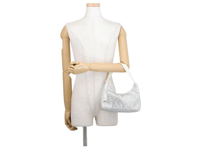 Saffiano Borsa Prada Re Edition 2000 Terry Rhinestone Bianco - vista 4