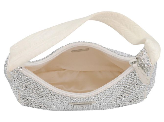 Saffiano Borsa Prada Re Edition 2000 Terry Rhinestone Bianco - vista 5
