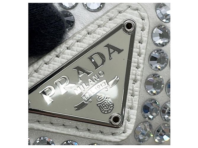 Saffiano Borsa Prada Re Edition 2000 Terry Rhinestone Bianco - vista 9