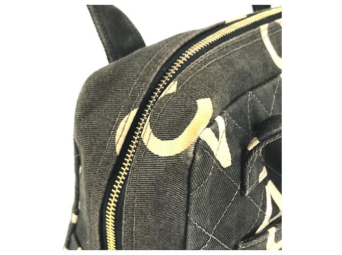 Sac à main cabas Chanel Vintage CC Coco Mark Logo Noir Blanc - vue 10