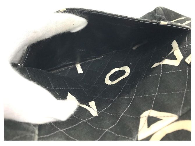 Sac à main cabas Chanel Vintage CC Coco Mark Logo Noir Blanc - vue 16