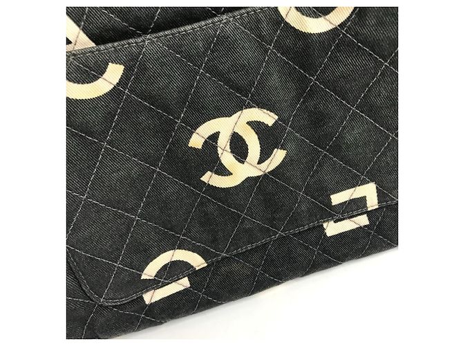 Sac à main cabas Chanel Vintage CC Coco Mark Logo Noir Blanc - vue 17