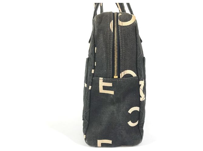 Sac à main cabas Chanel Vintage CC Coco Mark Logo Noir Blanc - vue 3