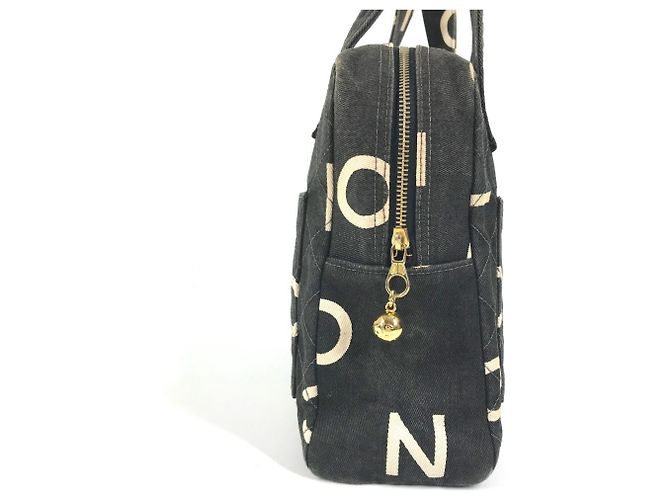 Sac à main cabas Chanel Vintage CC Coco Mark Logo Noir Blanc - vue 4