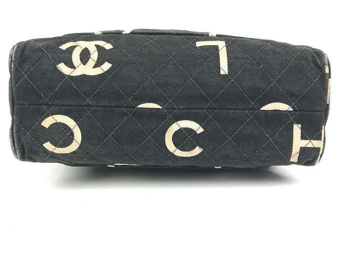 Sac à main cabas Chanel Vintage CC Coco Mark Logo Noir Blanc - vue 5