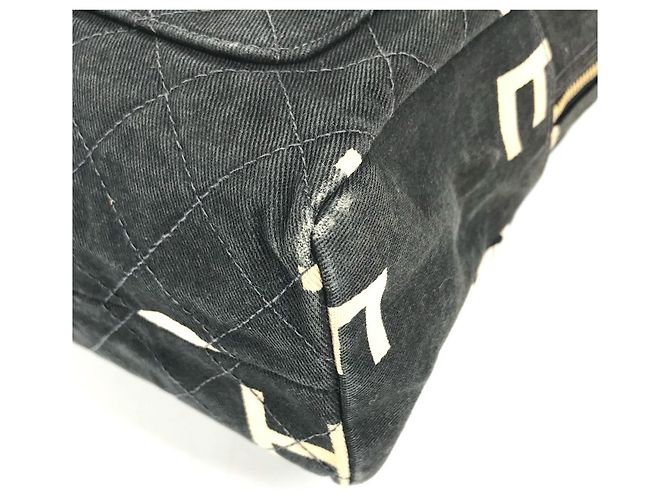 Sac à main cabas Chanel Vintage CC Coco Mark Logo Noir Blanc - vue 6