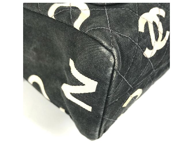 Sac à main cabas Chanel Vintage CC Coco Mark Logo Noir Blanc - vue 7