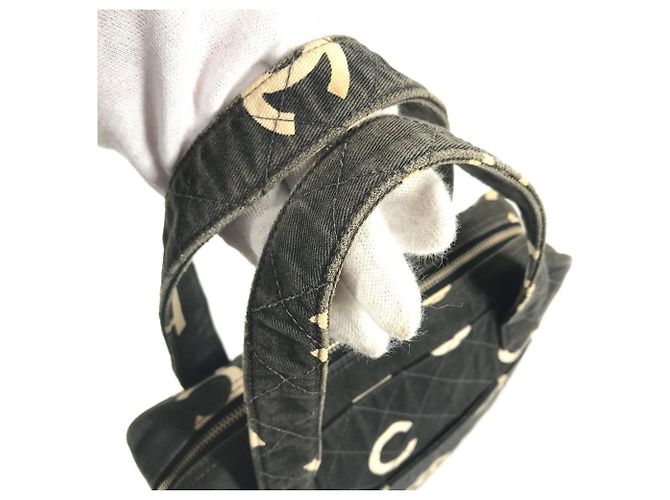 Sac à main cabas Chanel Vintage CC Coco Mark Logo Noir Blanc - vue 8
