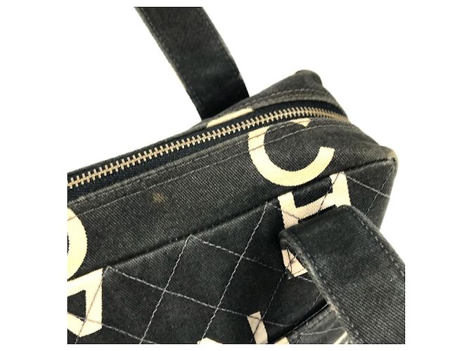 Sac à main cabas Chanel Vintage CC Coco Mark Logo Noir Blanc - vue 9