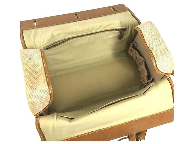 Hermès Borsa da toilette Hermes in pelle e tela beige Marrone - vista 10