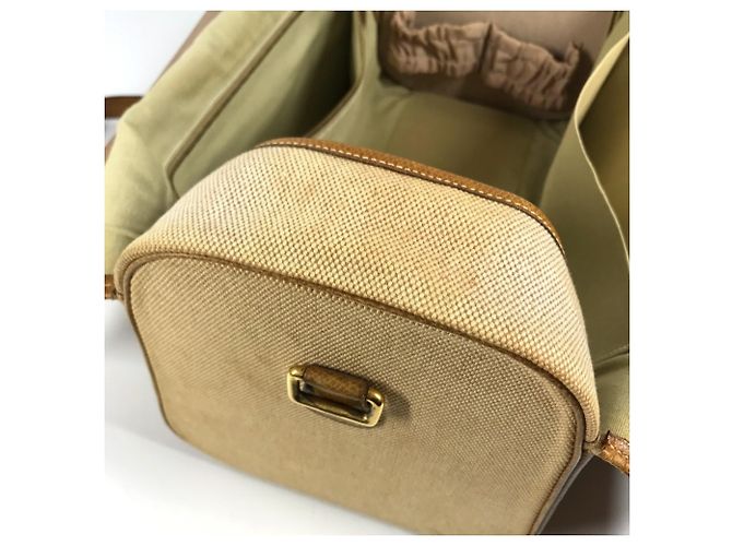 Hermès Borsa da toilette Hermes in pelle e tela beige Marrone - vista 14