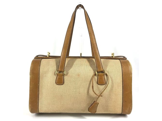Hermès Borsa da toilette Hermes in pelle e tela beige Marrone - vista 2
