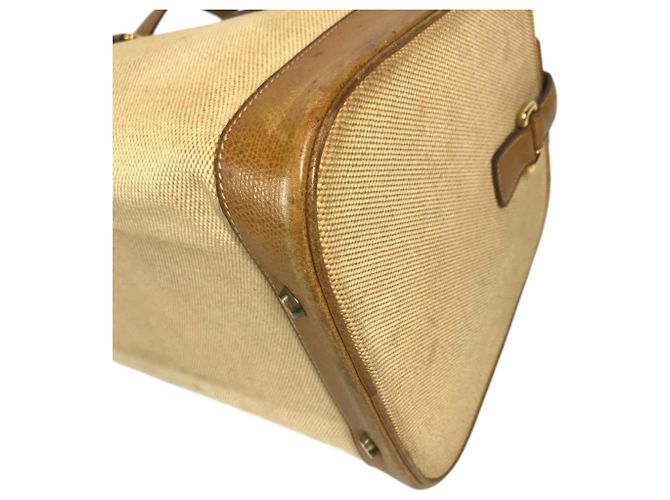 Hermès Borsa da toilette Hermes in pelle e tela beige Marrone - vista 7