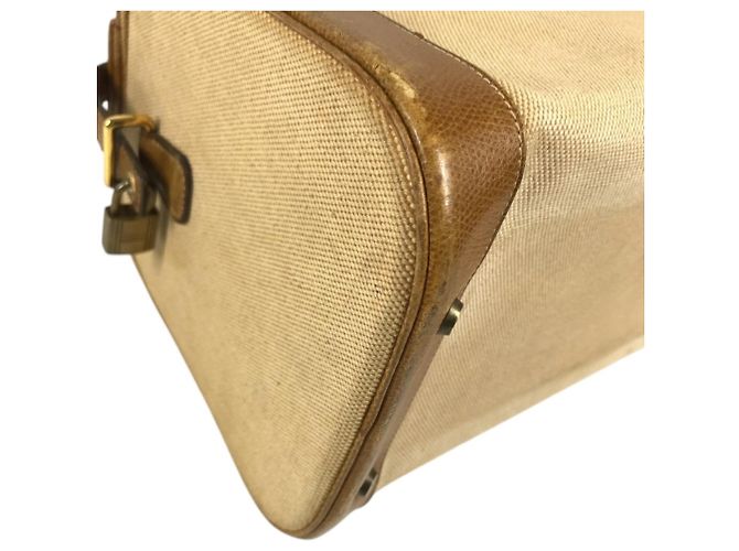 Hermès Borsa da toilette Hermes in pelle e tela beige Marrone - vista 8
