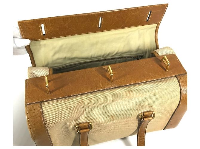 Hermès Borsa da toilette Hermes in pelle e tela beige Marrone - vista 9