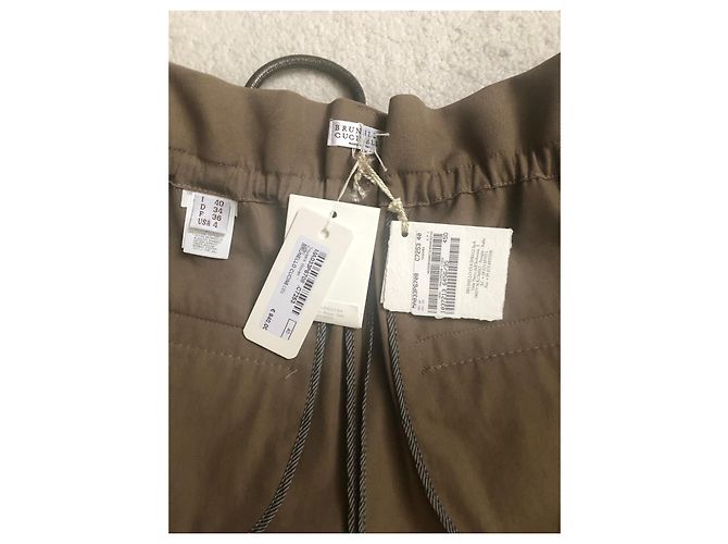 Brunello Cucinelli Calças afuniladas em lã virgem e algodão com cinto - Taupe Marrom - vista 11