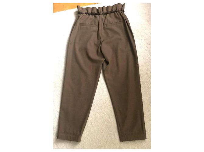 Brunello Cucinelli Calças afuniladas em lã virgem e algodão com cinto - Taupe Marrom - vista 2
