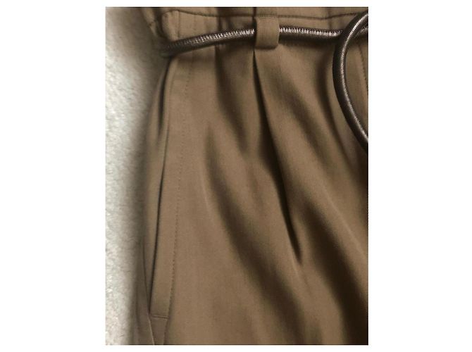 Brunello Cucinelli Calças afuniladas em lã virgem e algodão com cinto - Taupe Marrom - vista 3