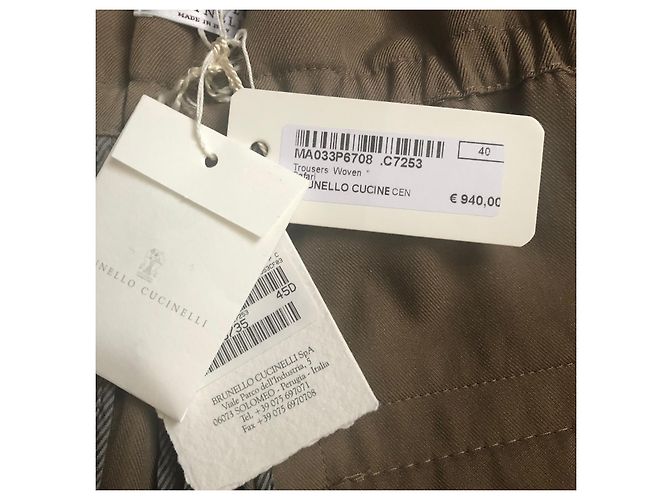 Brunello Cucinelli Calças afuniladas em lã virgem e algodão com cinto - Taupe Marrom - vista 7