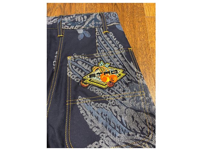Etro Calças de Algodão Azuis Estampado Paisley Azul Azul escuro - vista 3
