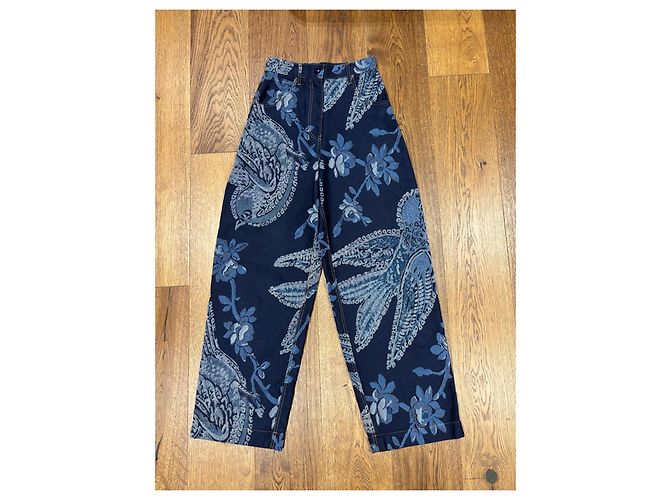Etro Calças de Algodão Azuis Estampado Paisley Azul Azul escuro - vista 6