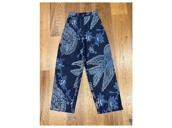Etro Calças de Algodão Azuis Estampado Paisley Azul Azul escuro - vista 7