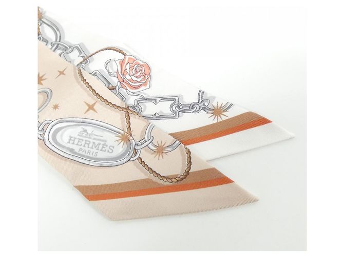 Hermès Hermes C'EST LA FETE Twilly 062743S Scarf Muffler Weiß Beige - Ansicht 2